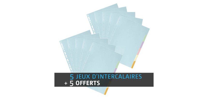 Pack 5 jeux d’intercalaires A4 carte recyclée colorée Exacompta Forever 6 onglets neutres multicolores + 5 jeux offerts