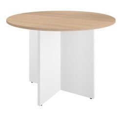 Table ronde 100 cm plateau chêne clair pieds croix Essens