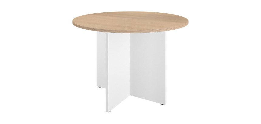 Table ronde 100 cm plateau chêne clair pieds croix Essens