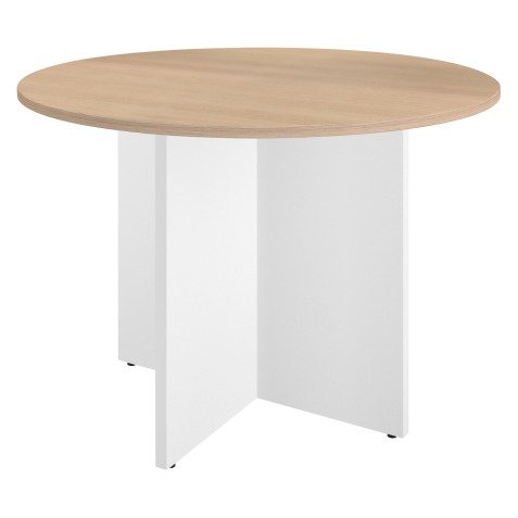 Table ronde 100 cm plateau chêne clair pieds croix Essens