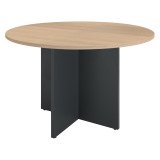 Table ronde 120 cm plateau chêne clair pieds croix Essens
