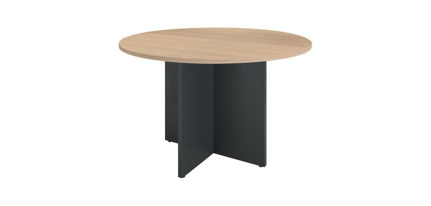 Table ronde 120 cm plateau chêne clair pieds croix Essens