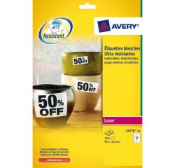 Etiqueta ultra resistente láser 99,1 x 42,3 mm Avery L4776-20 blanca - Paquete de 240