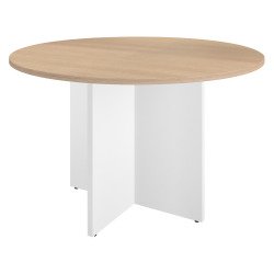 Table ronde 120 cm plateau chêne clair pieds croix Essens