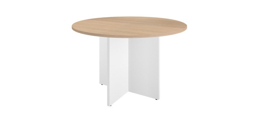 Table ronde 120 cm plateau chêne clair pieds croix Essens