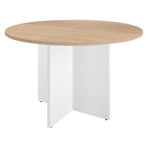 Mesa redonda 120 cm Roble claro - Pata en cruz Blanco Excellens