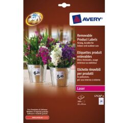 Etiqueta ultra resistente removible láser 45 x 45 mm Avery L7126-8 blanca - Caja de 160