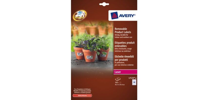 Etiquette ultra résistante enlevable laser 45,7 x 25,4 mm Avery L7125-8 blanche - Pochette de 320