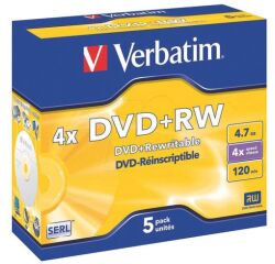 Pack de 5 DVD+ RW4x4 7GB 120 min. Verbatim