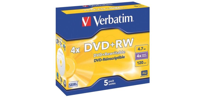 Pack de 5 DVD+ RW4x4 7GB 120 min. Verbatim