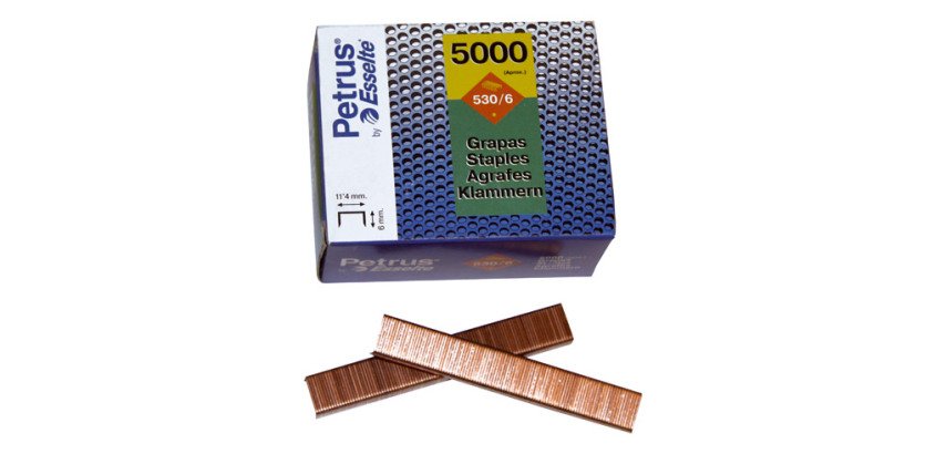 Grapas Petrus 530/6 cobreadas Caja de 5000