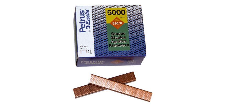Grapas Petrus 530/6 cobreadas Caja de 5000
