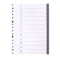 Separadores numéricos de polipropileno A4 12 divisiones gris