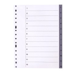 Separadores numéricos de polipropileno Folio 12 divisiones gris