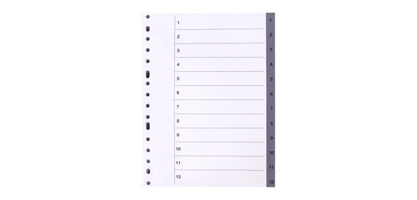 Separadores numéricos de polipropileno Folio 12 divisiones gris