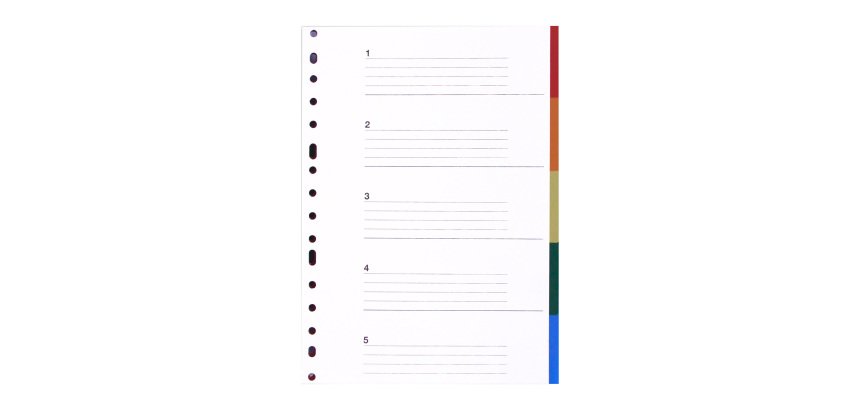 Separadores de polipropileno Folio 5 divisiones de colores