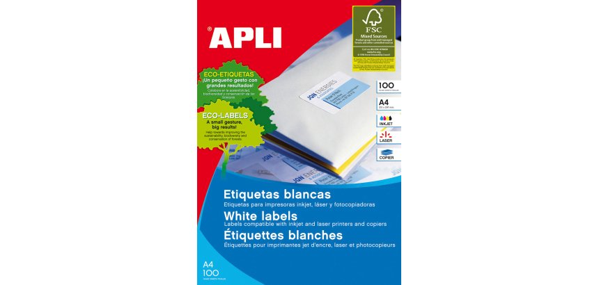 Etiquetas para impresora 105 x 70 mm Apli 1292- Caja 100 Hojas