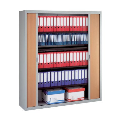 Armario de oficina metálico desmontable Ancho Especial Alt. 200 x An 180 cm Aluminio Puerta persiana Madera Haya