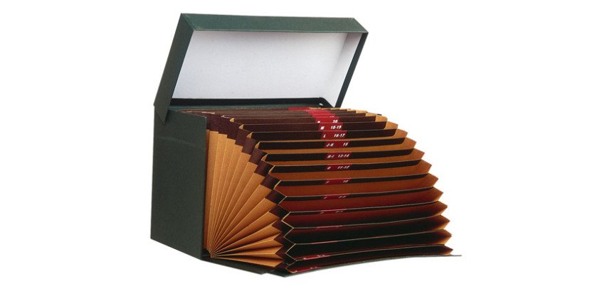 Caja Transferencia tamaño Folio doble fondo con clasificador acordeón alfanumérico