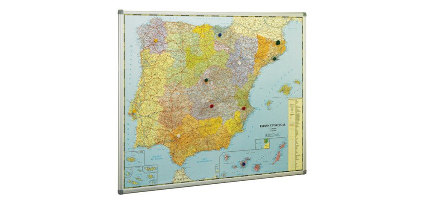 Mapa de España y Portugal enmarcado.