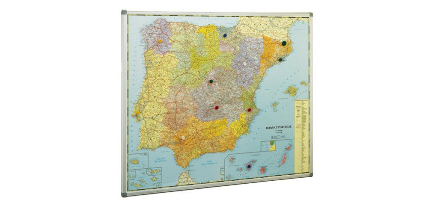 Mapa de España y Portugal enmarcado.