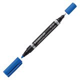 Permanente marker Staedtler Lumocolor duo fijne kegelpunt 0,6 mm en 1,5 mm blauw