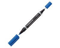 Permanent marker Staedtler Lumocolor Duo 348 with brush tip 0.6 mm and bullet tip 1.5 mm in blue.