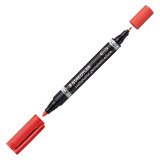 Permanente marker Staedtler Lumocolor duo fijne kegelpunt 0,6 mm en 1,5 mm rood