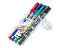 Rotulador permanente Staedtler Lumocolor Duo 348 puntas biseladas 1,5 mm y pincel 0,6 mm - Paquete de 4 colores surtidos