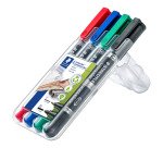 Rotulador permanente Staedtler Lumocolor Duo 348 puntas biseladas 1,5 mm y pincel 0,6 mm - Paquete de 4 colores surtidos