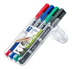 Rotulador permanente Staedtler Lumocolor Duo 348 puntas biseladas 1,5 mm y pincel 0,6 mm - Paquete de 4 colores surtidos