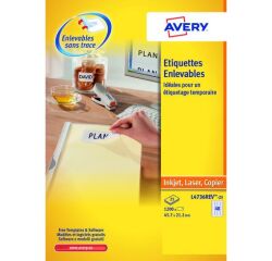 Etiqueta removible para impresora de inkjet y láser 45,7 x 21,2 mm Avery L4736-25 blanco - Caja de 1200