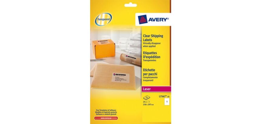 Etiquette adresse laser 210 x 297 mm Avery L7567-25 transparente - Pochette de 25