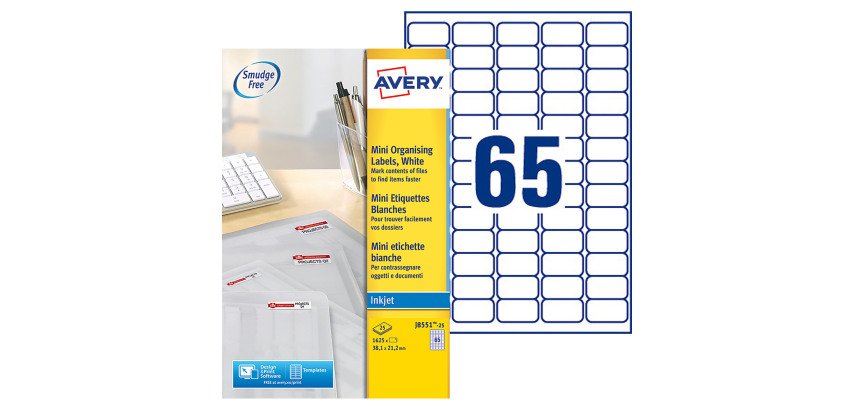 Pack von 1625 Adressetiketten Avery J 8551 38,1 x 21,2 mm für Tintenstrahldrucker