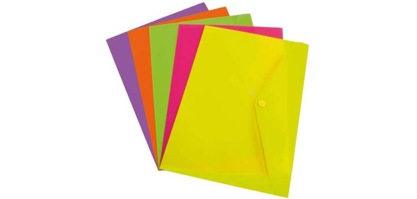 Sobres de polipropileno Fluorescentes cierre clip Folio Paquete de 12