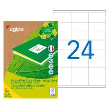 Box von 2400 recycleten Adressetiketten 70 x 35 mm Agipa 101186 weiß für Laser und Tintenstrahl