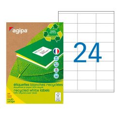 Box of 2400 recycled address labels 70 x 35 mm Agipa 101186 white for laser and inkjet