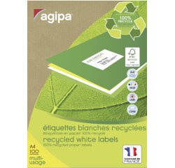 Doos van 2400 gerecycleerde adresetiketten 70 x 35 mm Agipa 101186 wit voor laser en inkjet