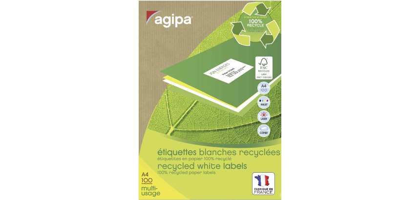 Box of 2400 recycled address labels 70 x 35 mm Agipa 101186 white for laser and inkjet