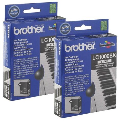 Brother LC1000BK Pack 2 cartuchos originales negros (2x500 páginas)
