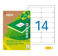 Etiquette adresse jet d'encre et laser recyclée 99,1 x 38,1 mm Agipa 101196 blanche - Boîte de 1400
