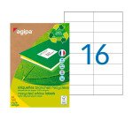 Etiquette adresse jet d'encre et laser recyclée 105 x 37 mm Agipa 101190 blanche - Boîte de 1600