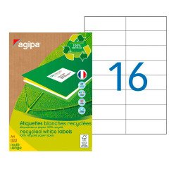 Etiquette adresse jet d'encre et laser recyclée 105 x 37 mm Agipa 101190 blanche - Boîte de 1600