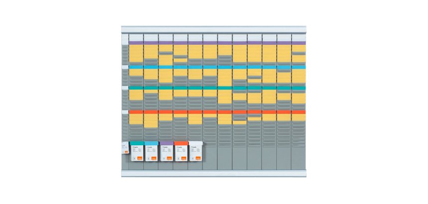Kit planning annuel à fiches T - 12 colonnes, indice 2 + 1 colonne index - Nobo