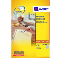 Etiqueta removible para tinta y láser 25,4 x 10 mm Avery L4731-25 blanco - Caja de 4725