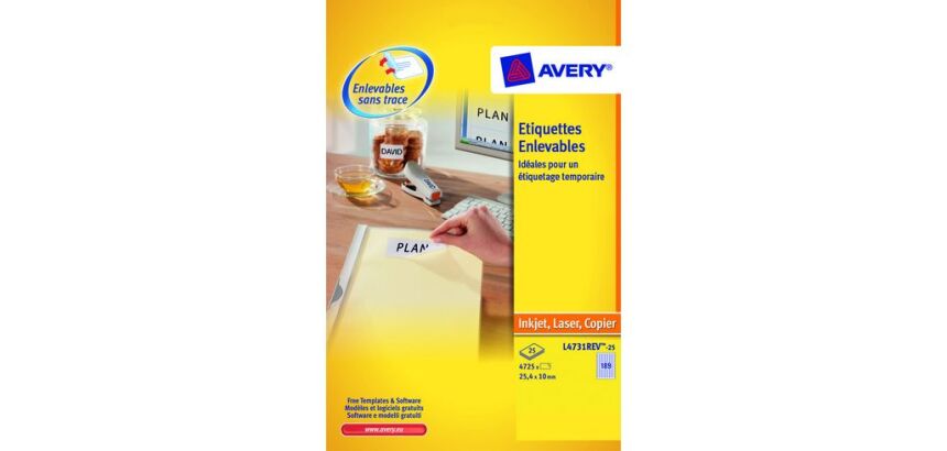 Étiquettes enlevables Avery 25,4 x 10 mm L 4731 25 - Boîte de 4725