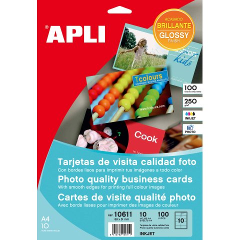Paquete de 100 tarjetas de visita 89 x 51 mm Apli 10611