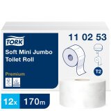 Papier toilette Mini Jumbo double épaisseur Tork T2 Premium - 12 rouleaux de 170 m