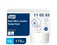 Papel higiénico mini Jumbo Tork Premium T2 doble capa 170 m - Pack de 12 rollos