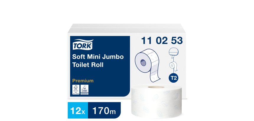 Papier toilette Mini Jumbo double épaisseur Tork Premium - Carton 12 rouleaux 170 m